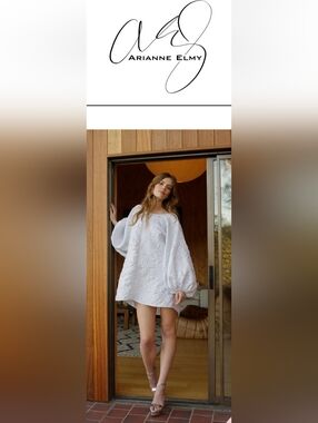 NWT Arianne Elmy White Floral Embroidered Balloon Sleeve Mini A-Line Dress M